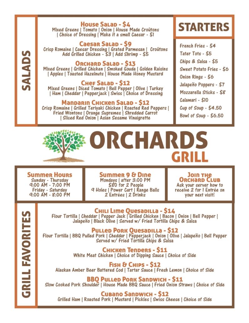 Orchards Grill Menu 2020 Page 1