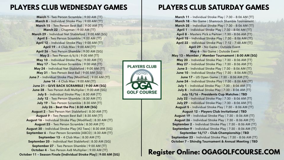PLAYERS CLUB SCHEDULE 2023