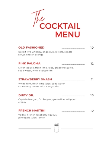 Pink and Red Pattern Cocktail Menu 1